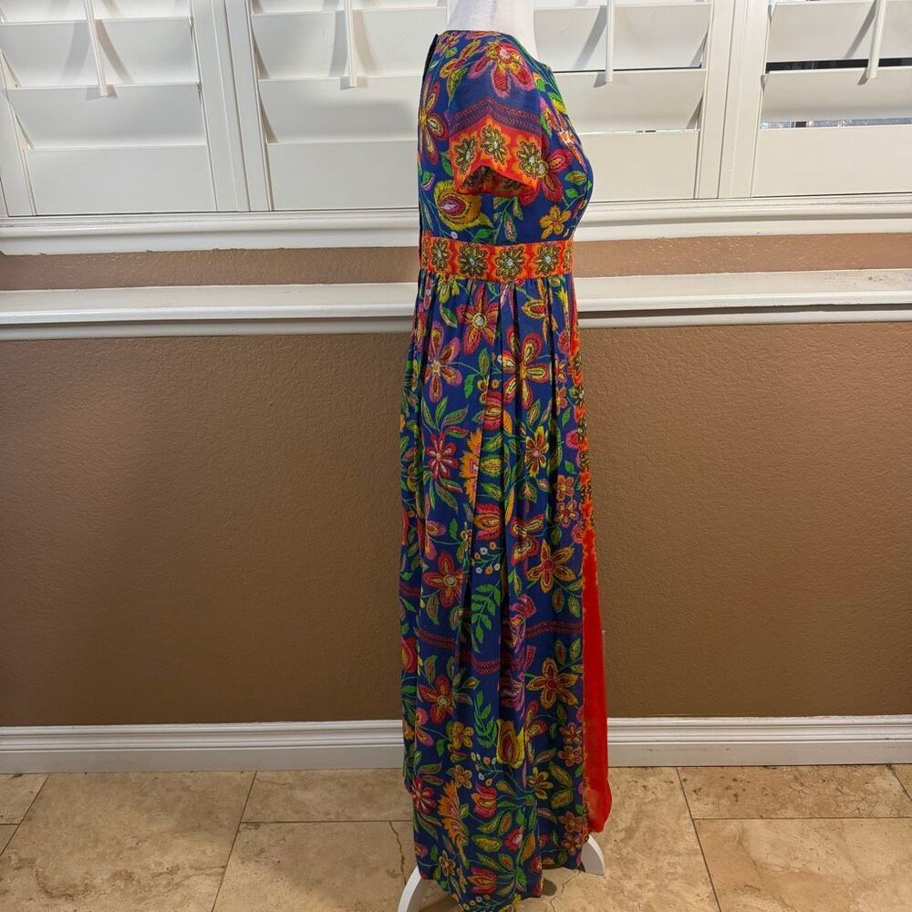 Vintage Boho Acid Floral Maxi Dress Mod Fashion Cottagecore Dopamine Bold Sz S - Picture 2 of 4